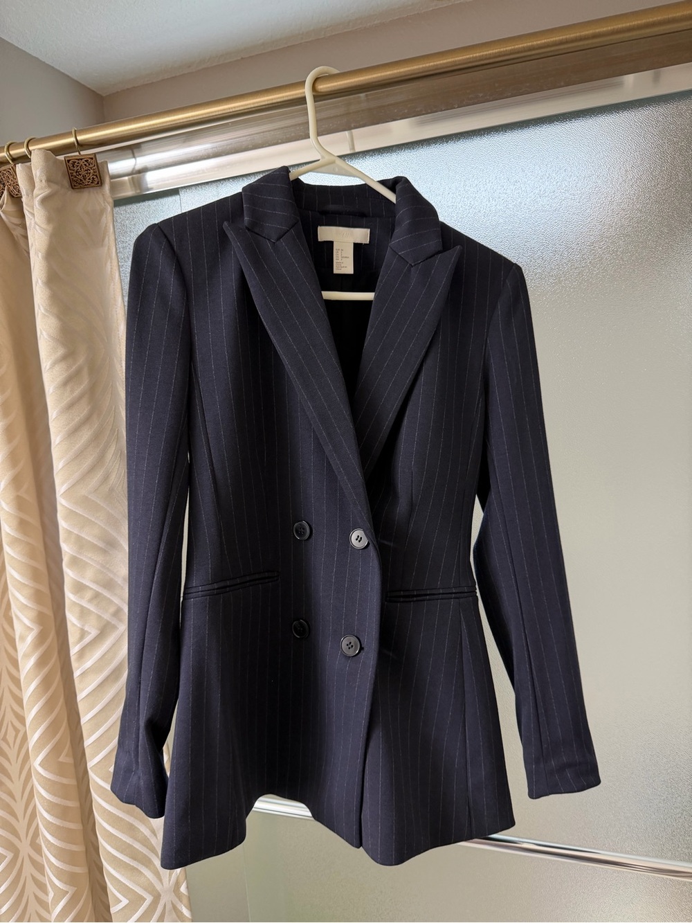 H&M Navy Pinstripe Double-Breasted Blazer